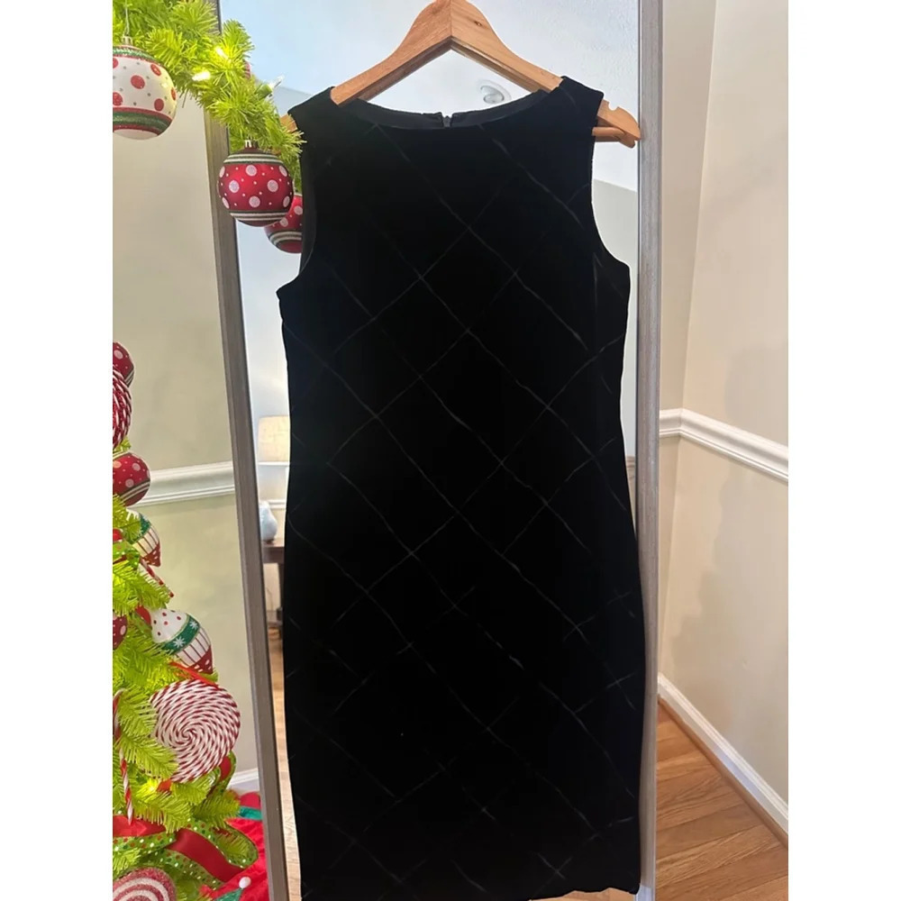 Jones & Co Black Silk Velvet Midi Dress Women's Size 6